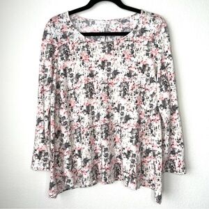 Pure J. Jill Abstract Geometric Watercolor Long Sleeve Top